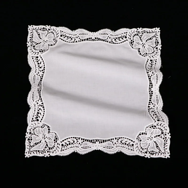 D607  White Cotton Embroidery hankies Suitable for personalized embroidery print Wedding gift  Women  Ladies Lace handkerchiefs