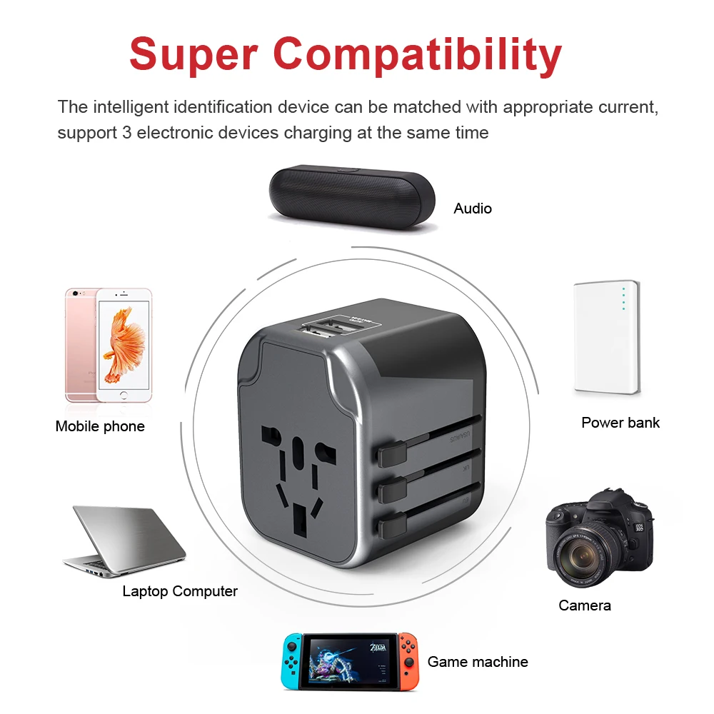 Hot sale universal EU AUS UK US plug socket USB charger travel adapter