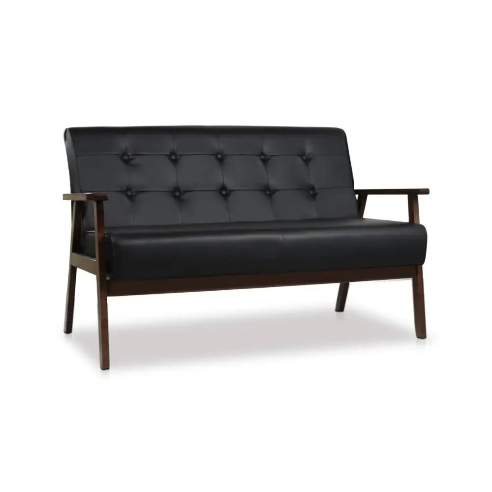 
Mide-century loveseat PU sofa wooden frame / synthetic leather sofa / Solid wood sofa 
