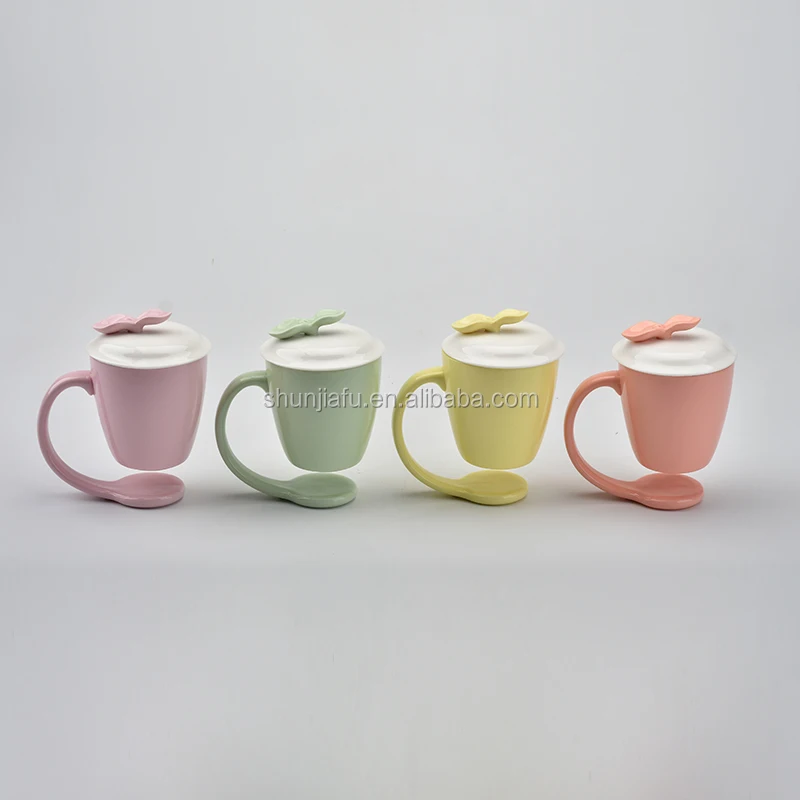 Yellow Color Home Decoration Custom Suspending mugs Floating Ceramic Coffee Mug With Handle and Lid