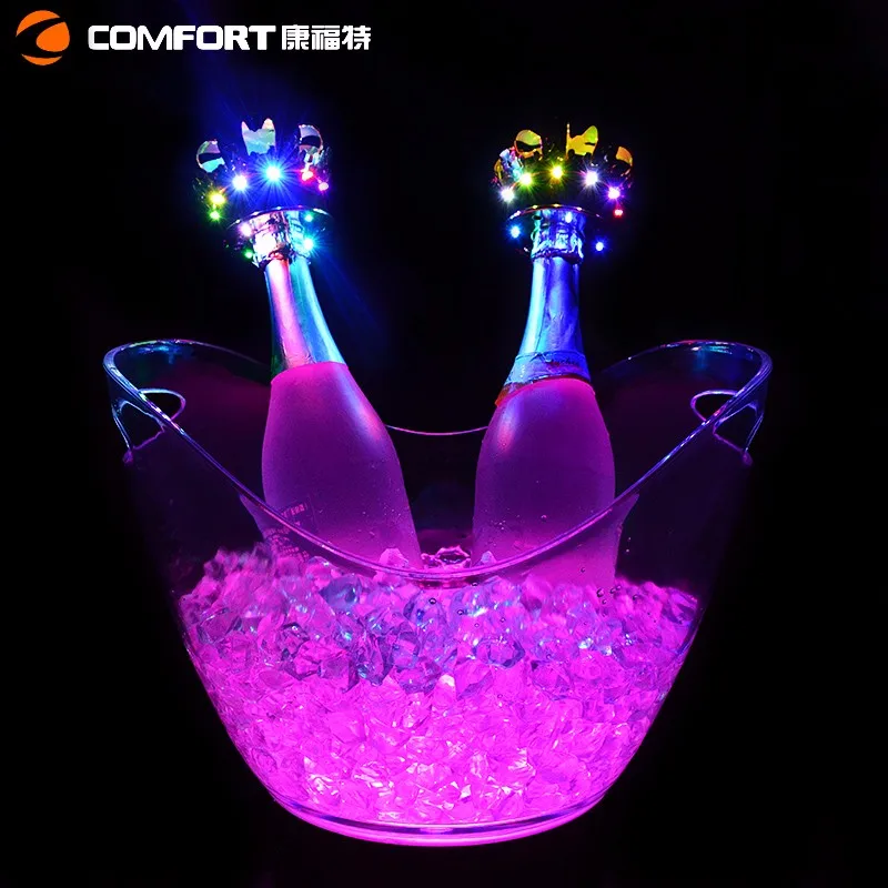 Акриловое светодиодное освещение, светодиодное ведро для льда с ручкой, акриловое ведро для льда с логотипом с крышкой