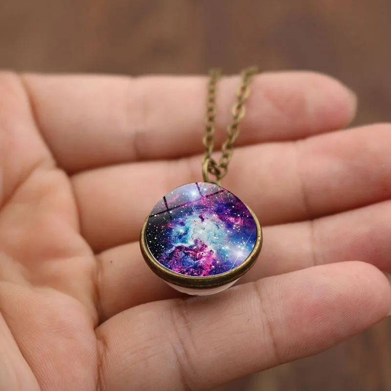 Planet  Necklace Pendant   Double Sided Glass necklace gold  jewellery