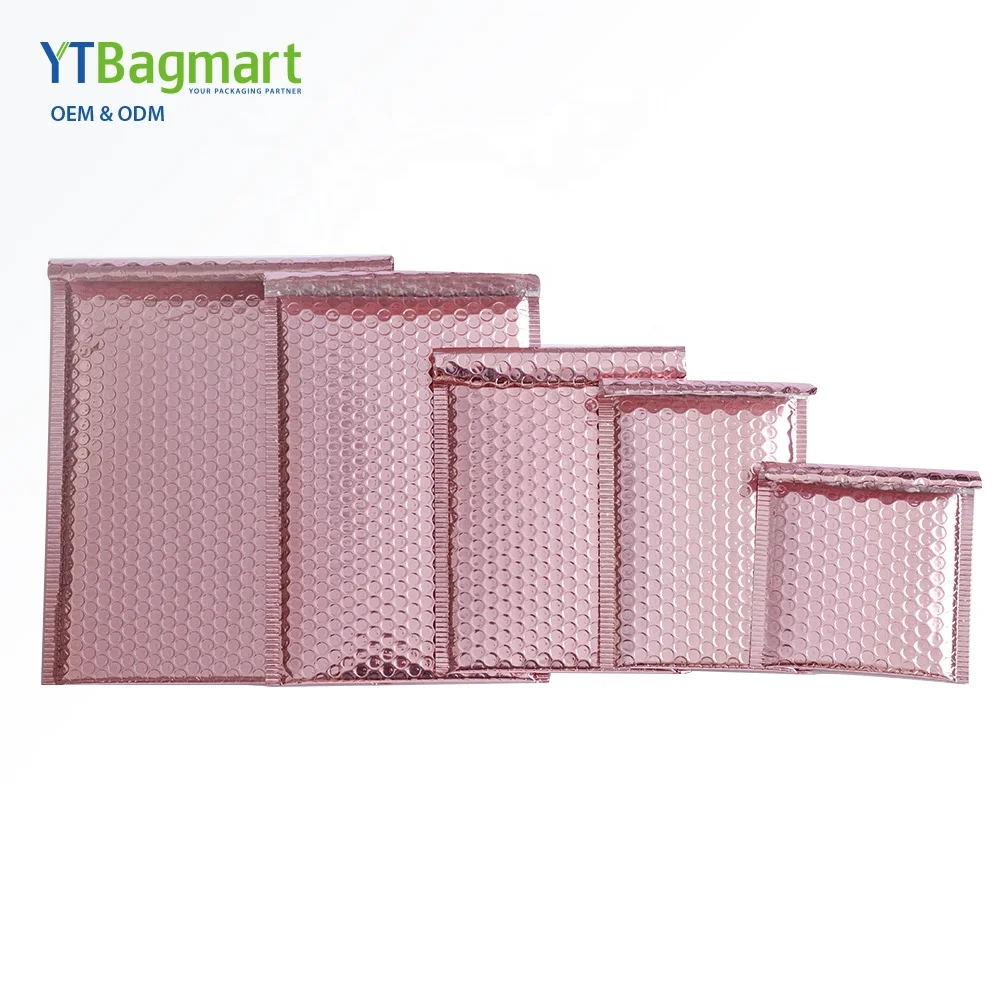 Оптовая продажа, пользовательский полиэтиленовый пакет для почтовых отправлений YTBagmart, доставка одежды, розовое золото, пузырчатая почта