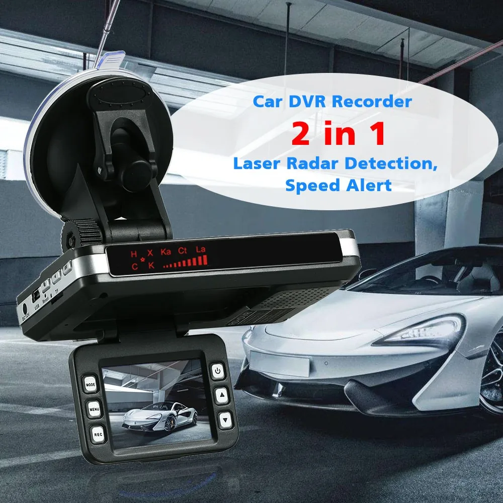Anti Radar Detector Car DVR 2 in 1 720P Dash Cam Radar Speed Detector with Full Band Mute Button Loop Recording G-Sensor