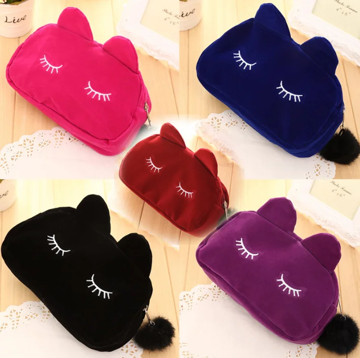 Hair Ball Accessory Suede Material Cute Promotional Bag Coin Purse Embroidery Eye 3D Rabbit Shape Pouch Cosmetic Bag