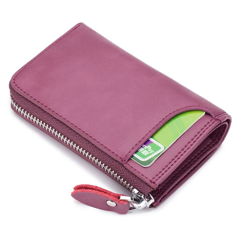 Multi-function car key case coin purse genuine cow leather wallet card key ring multi-color