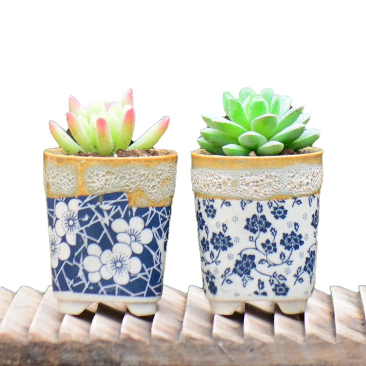 Blue and white porcelain mini succulent plant ceramic pot