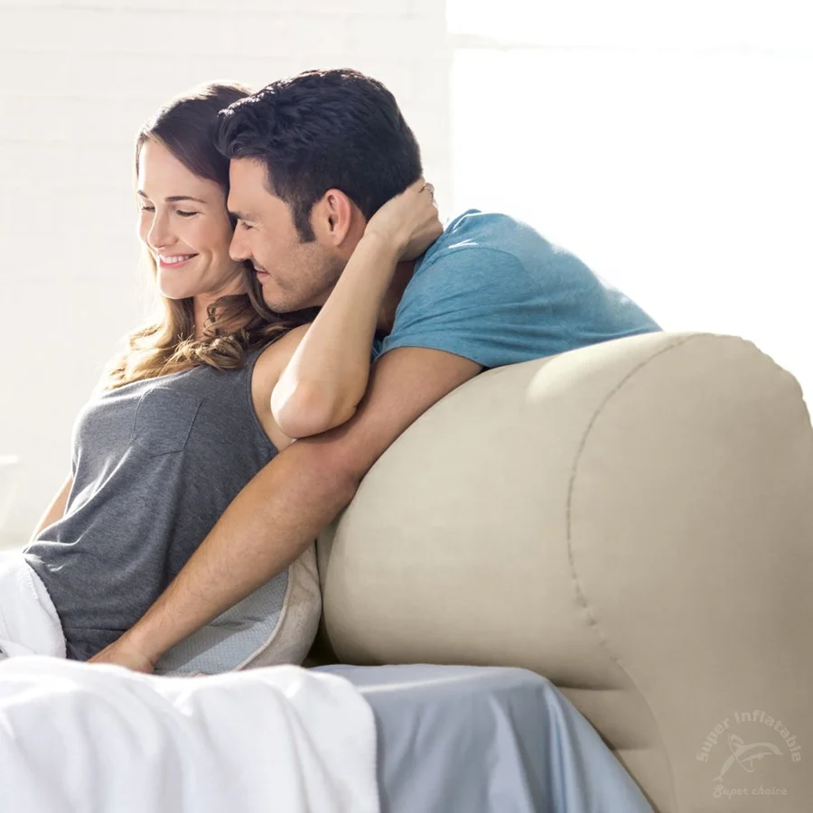 Wholesale Self Inflating Fashion Furniture Queen Size Inflatable Heavy-duty PVC Flock Air Bed MattressWith Headboard