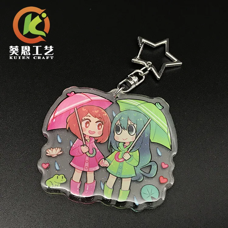 Manufacture Custom Transparent Shape Epoxy Resin Glitter Sparkle Acrylic Charms Key chains in China