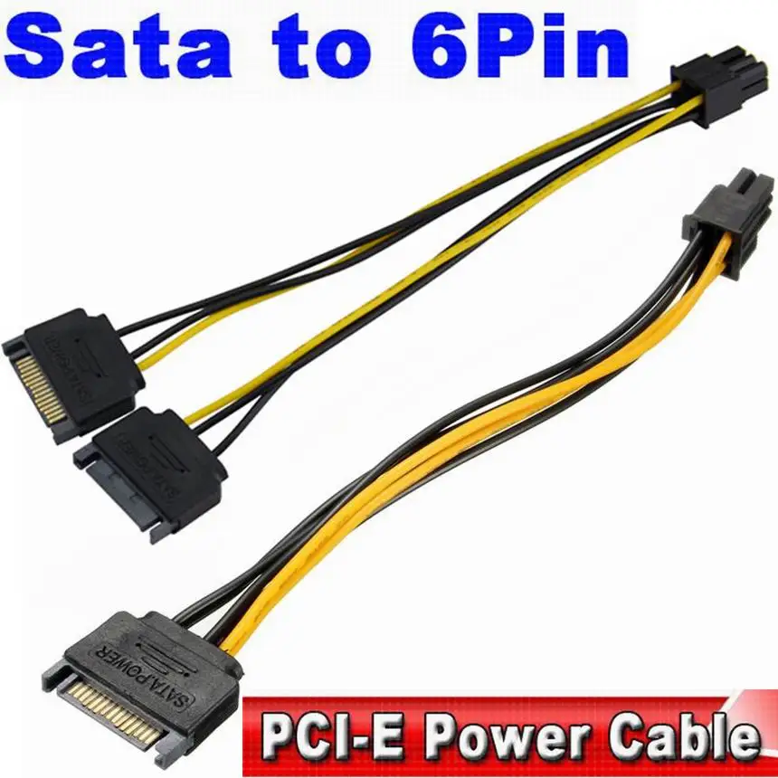 Двойной 15 пин 2 SATA 6 Pin PCI-E Sata Графический адаптер конвертер видео карта питания PCIE кабель