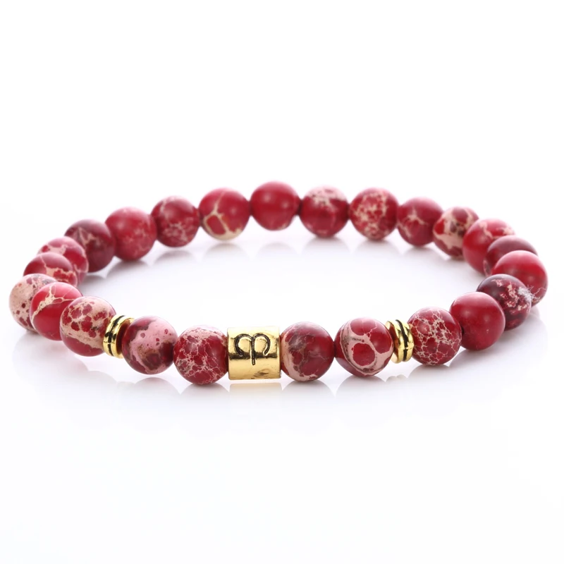 Beautiful Blue Agate Stone Pisces Sign Elastic Beaded Zodiac Bracelet
