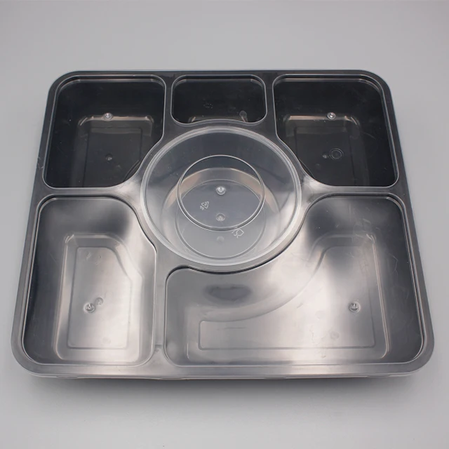 
Biodegradable microwave safe disposable takeaway food plastic 6 compartment containers box 
