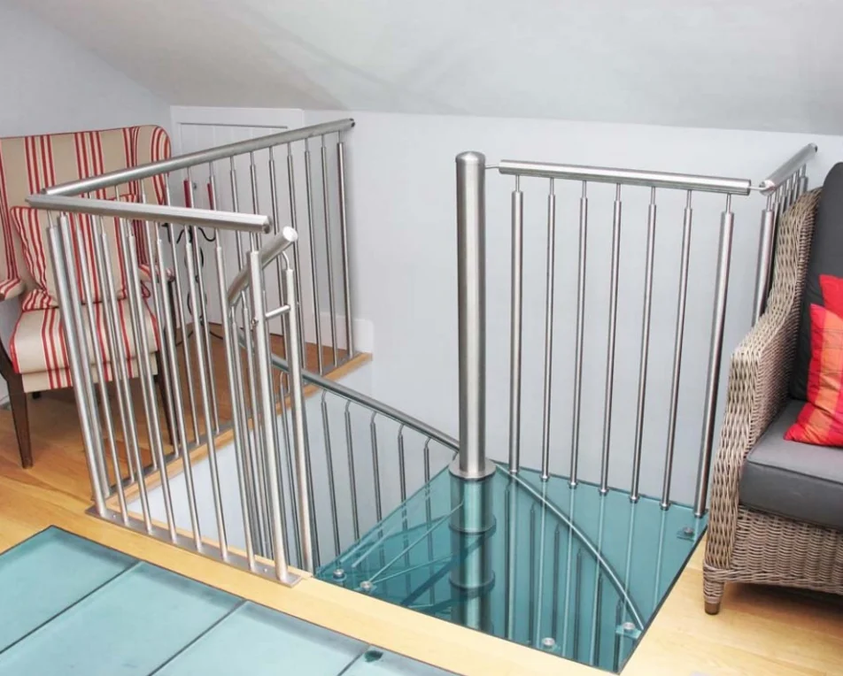 
Steel glass spiral staircase stairs with modern railing 