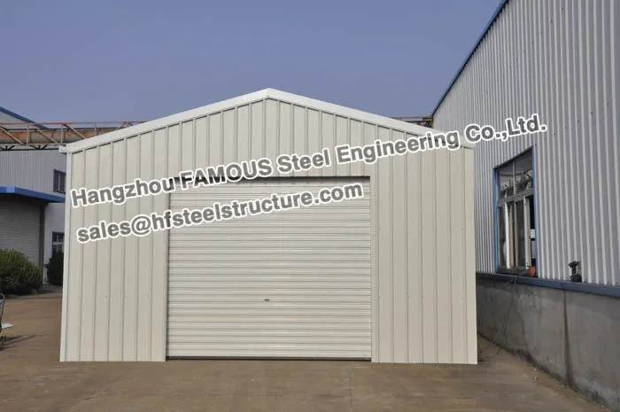 Insulated steel structure garage with sandwich panel cladding