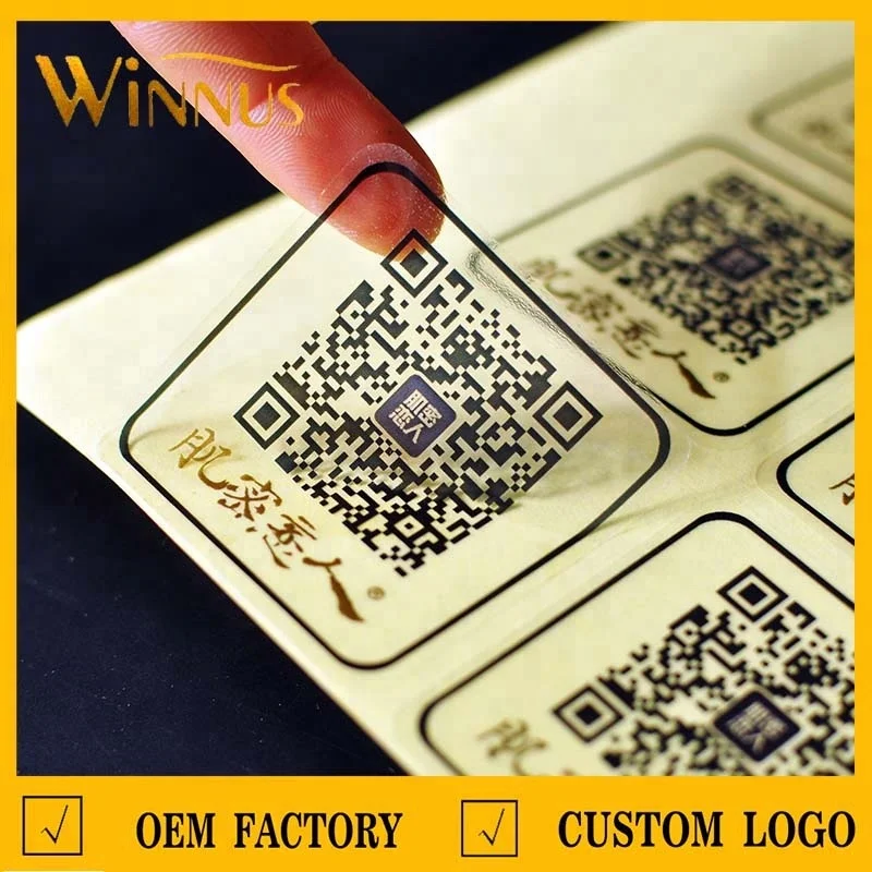 custom logo barcode print die cut self adhesive plastic transparent pvc stickers sheet hot stamping gold foil clear sticker