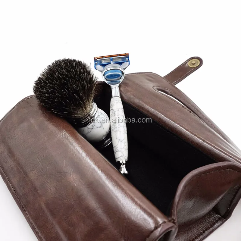 High Quality Portable Leather Shaving Bag Travel Shaving Tools Organizer for Men
