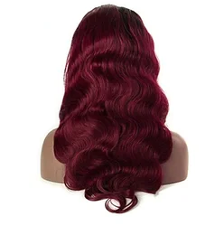 wholesale full lace wig ombre red burgundy wavy wig 1b 99j body wave long dark red wig