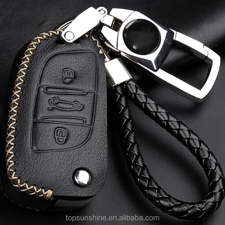 Genuine Leather Car key Case Cover for Peugeot 207 307 308 407 607 807