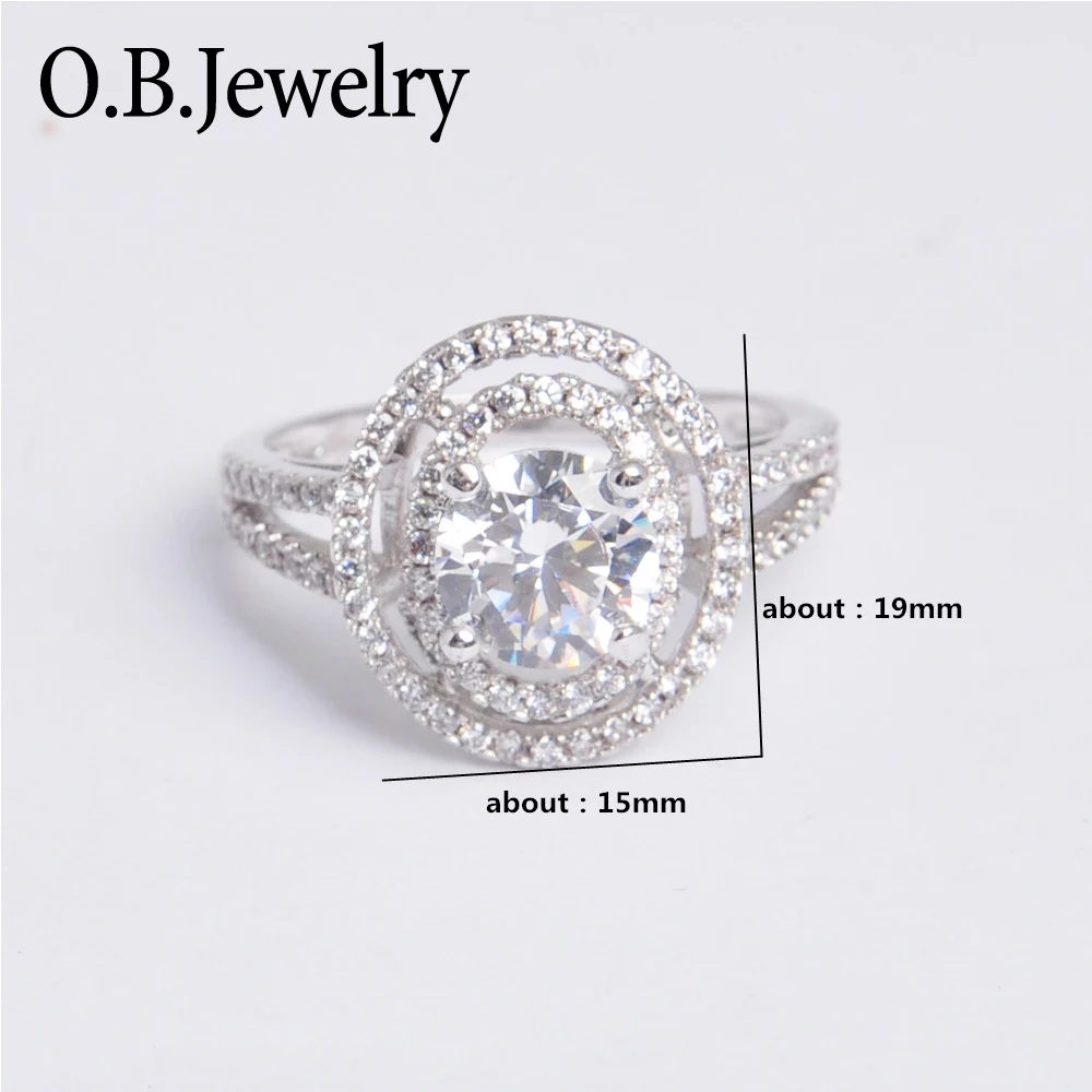 OB Jewelry-White gold brass jewelry ring 1 gram imitation diamond engagement ring