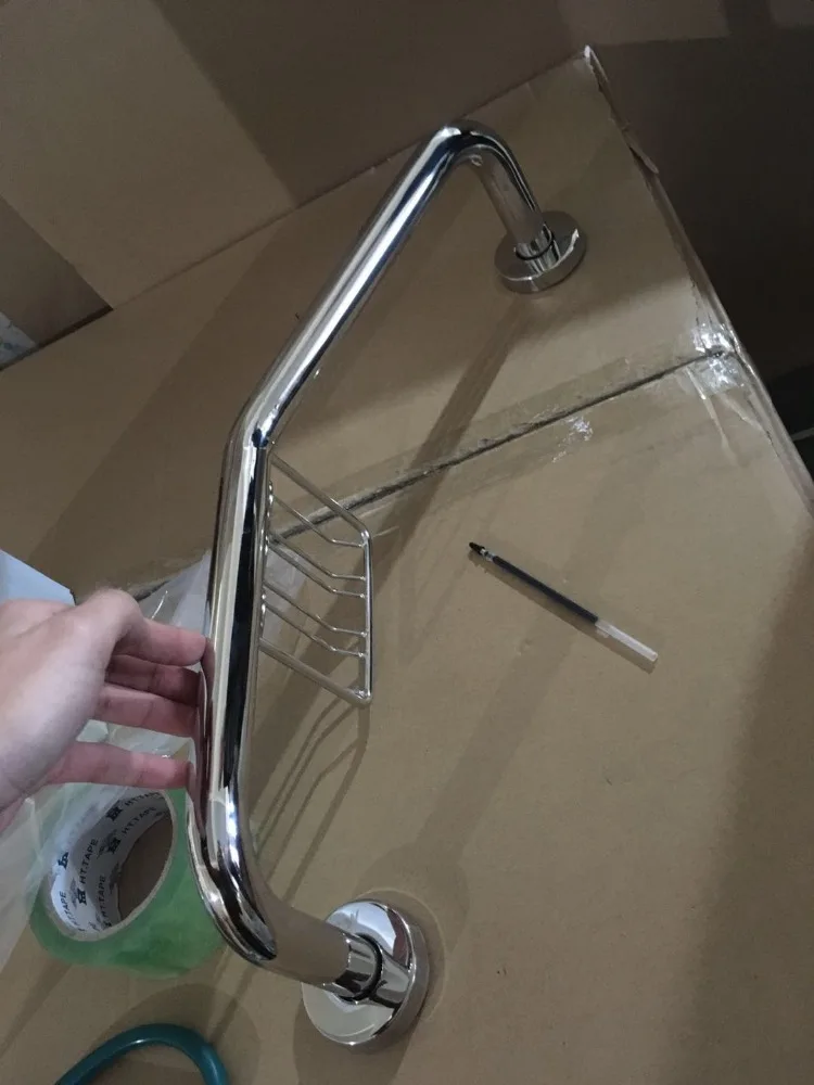 Bathroom stainless steel grab bar with soap dish