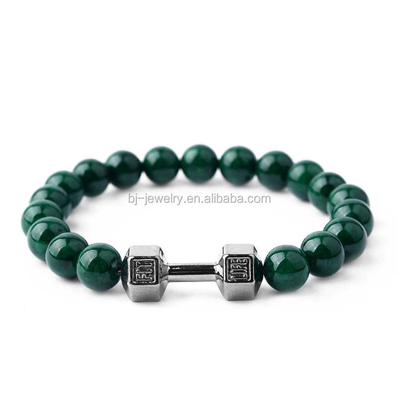 
Fashion Black Lava Stone Bracelet 8mm Natural Stone Beads Dumbbell Men Bracelet 