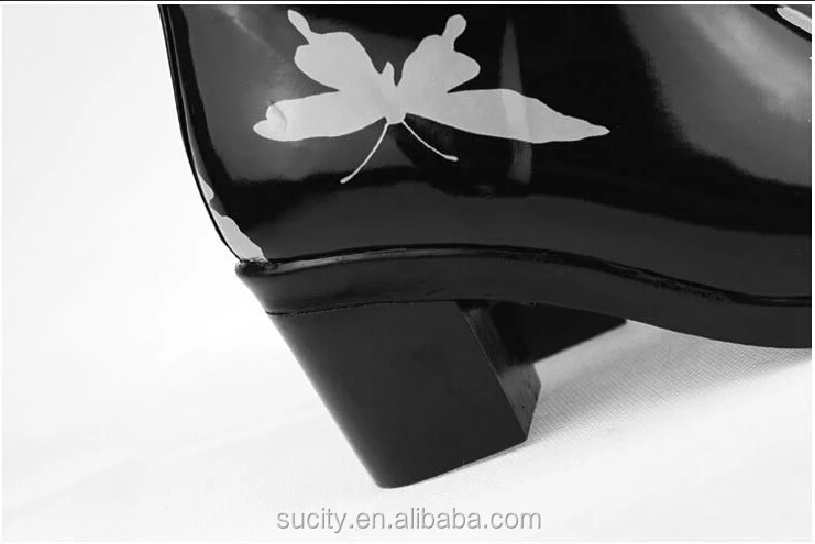 butterfly wedge heel womens rubber rain boots with strap
