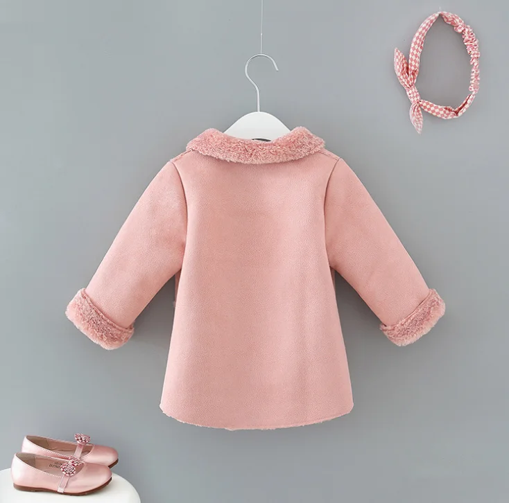 
Suede fabric fleece lining cute baby toddler girls winter coat 