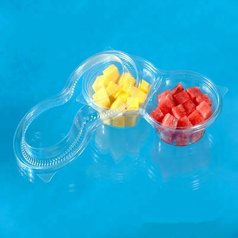 Special Design 2 Cells Plastic Clamshell Fruit Packaging Container Clear Blister Fruit Punnet With 2 Dividers Food Grade
