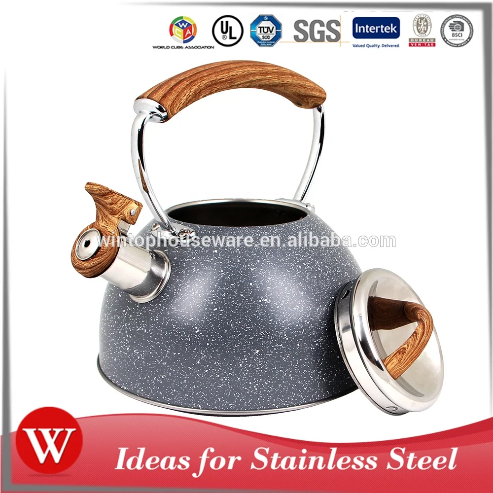 Чайный чайник со свистком из нержавеющей стали с цветным рисунком