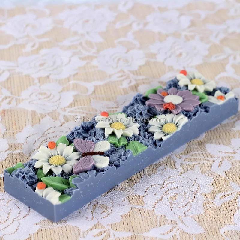 D0027 Large Handmade Flowers Bar Shape Loaf Silicone Soap Molds