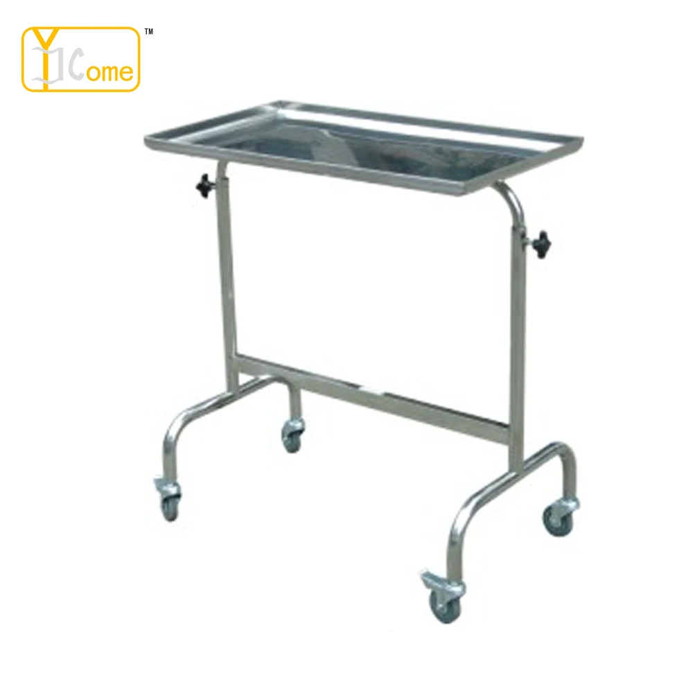 
YK-K021 Mobile 304# Stainless Steel Mayo Cart/trolley For Ot Room Adjustable Hospital Bedside table (Over bed table) 