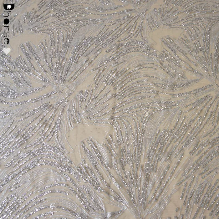Wholesale sparkling silver sequined tulle lace glitter fabric for curtains