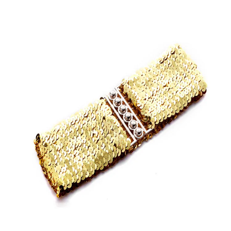 European and American style  Sequins elastic belt   Lady belt with  Steel ball  buckle