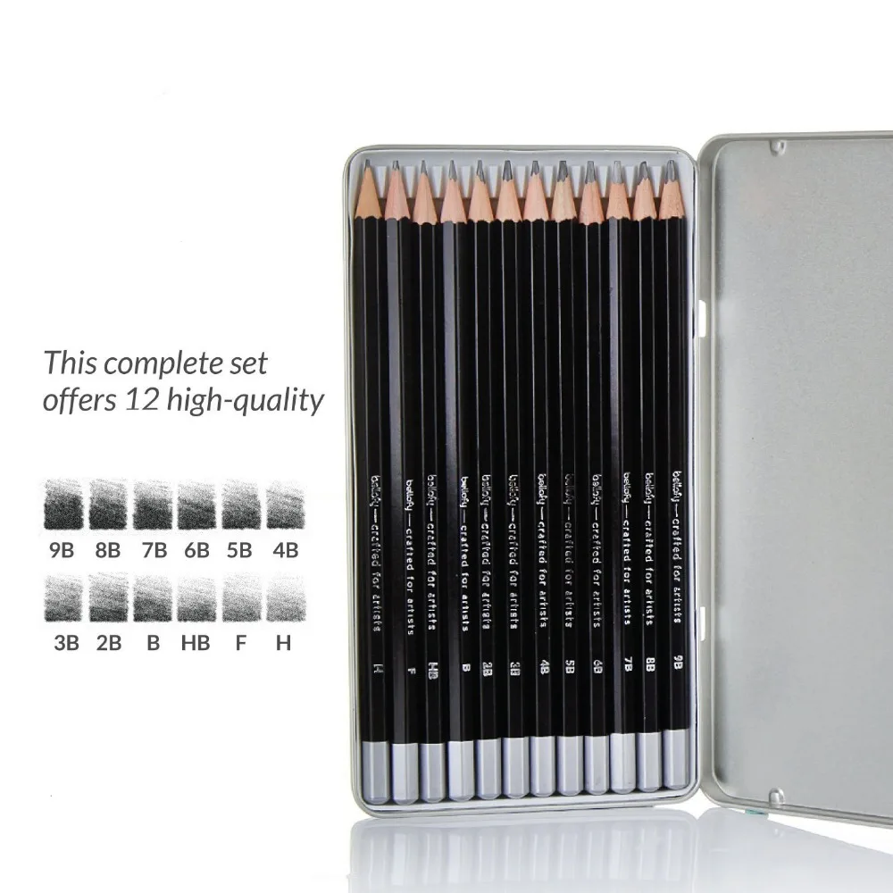9B, 8B, 7B, 6B, 5B, 4B, 3B, 2B, B, HB, F, H - Precision Artist Graphite Pencils Drawing Kit