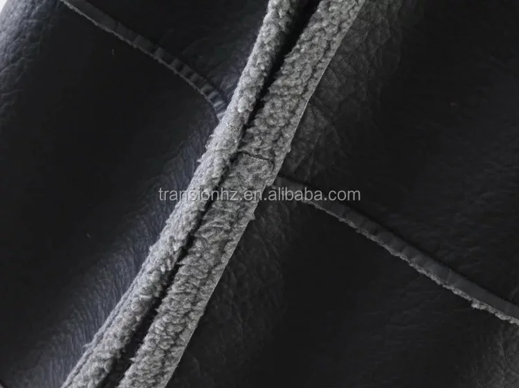 women faux fur leather waistcoat long sherpa fleece vest