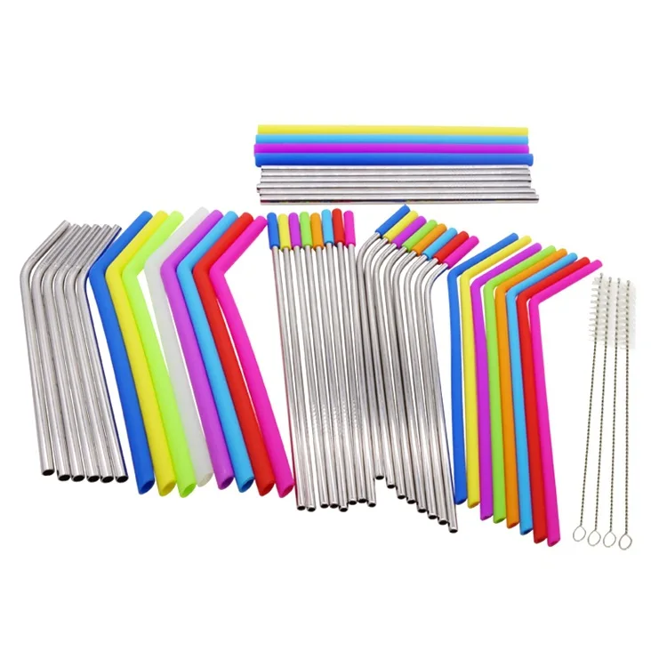 
BPA Free Reusable Metal Straws, Stainless Steel Drinking Straws, Silicone Straws 