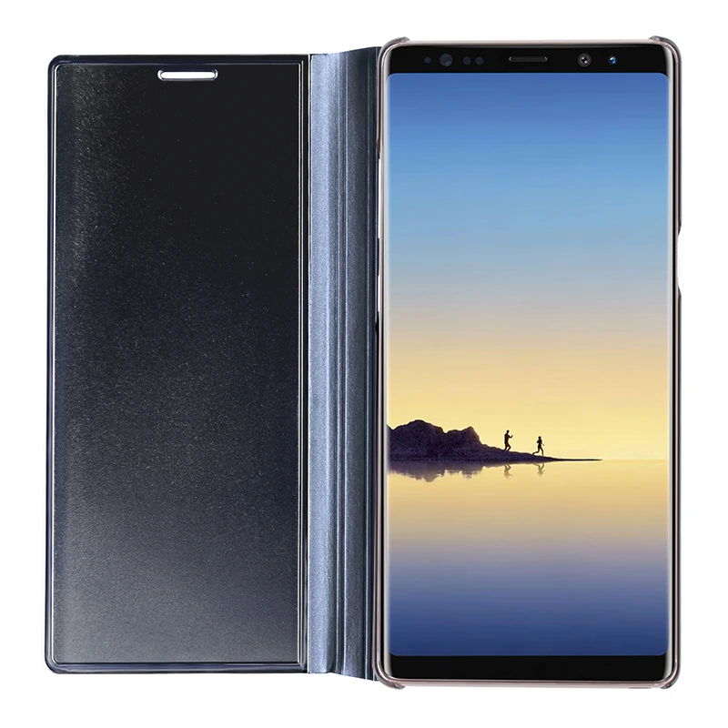 window view electroplating stand mobile phone cover for Samsung note 8 9 s8 s8 plus mirror Flip Phone case