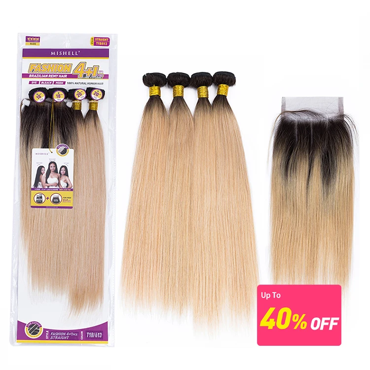 Ombre Brazilian Hair Weave 4+1 Remy Weave Cuticle Aligned Hair Bundles With Closure