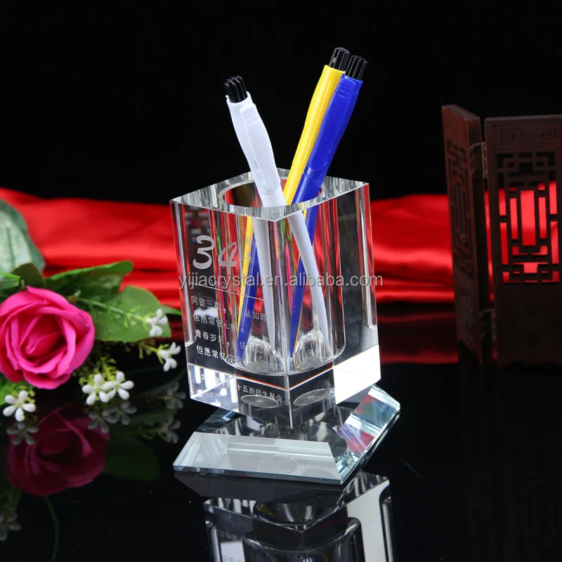 
Personalized Souvenir Gifts Crystal Glass Pen Holder for Table Decor 