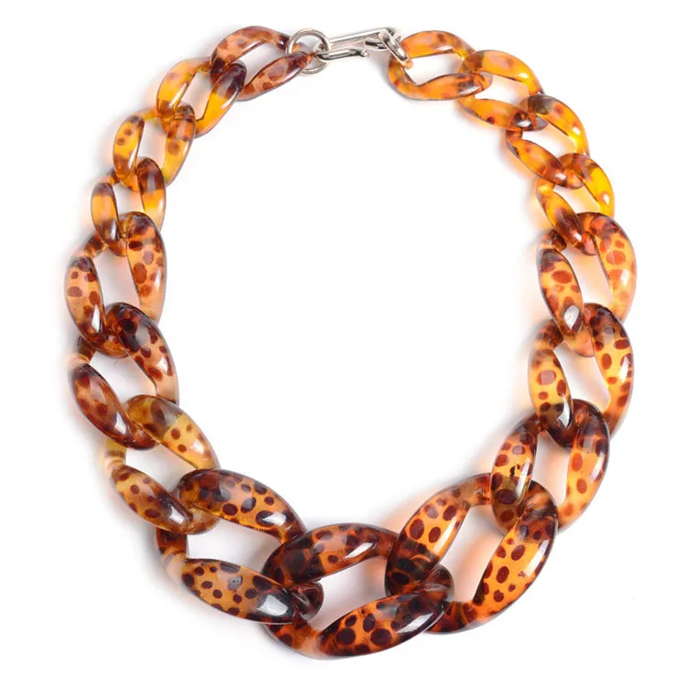 Acrylic Acetate Tortoise Shell Sweater Chain Necklace Western Exquisite Environmental Amber Beaded Necklaces Decoration Gift