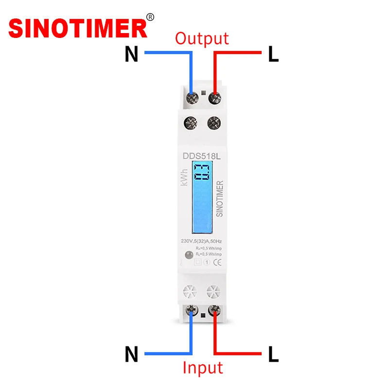 Single Phase Two Wire LCD Backlit Wattmeter Power Consumption Watt Energy Meter kWh AC 5-32A 230V 50Hz Electric Din Rail Mount