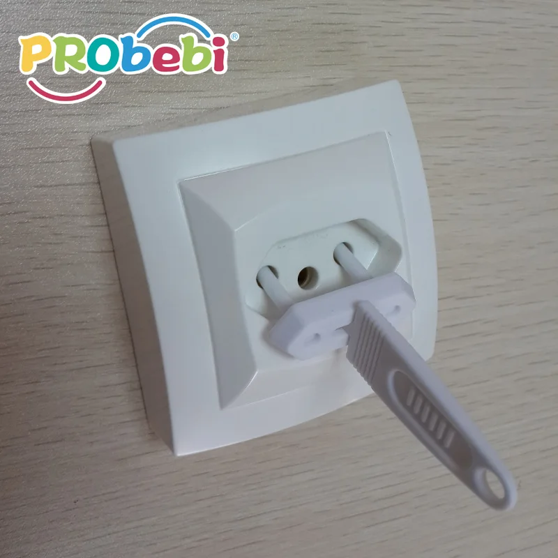 Plastic two pin plug protector with key for children proof