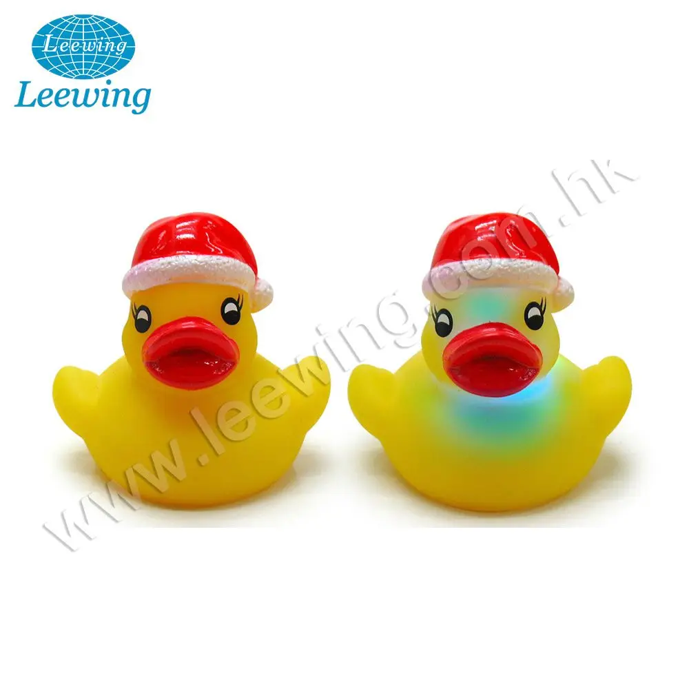 Flashing LED Light Changing Rubber Duck with Christmas Hat Festival Light-up Toy Gift