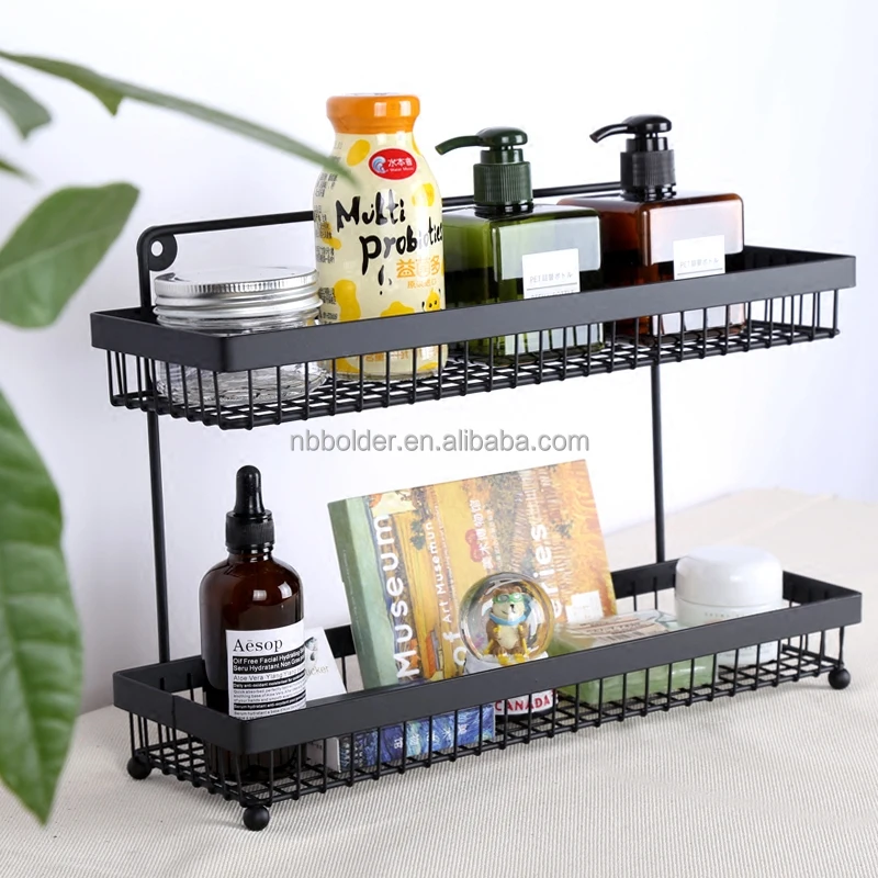 Multi-function 2 tiers black metal wire storage shelf rack for space saving