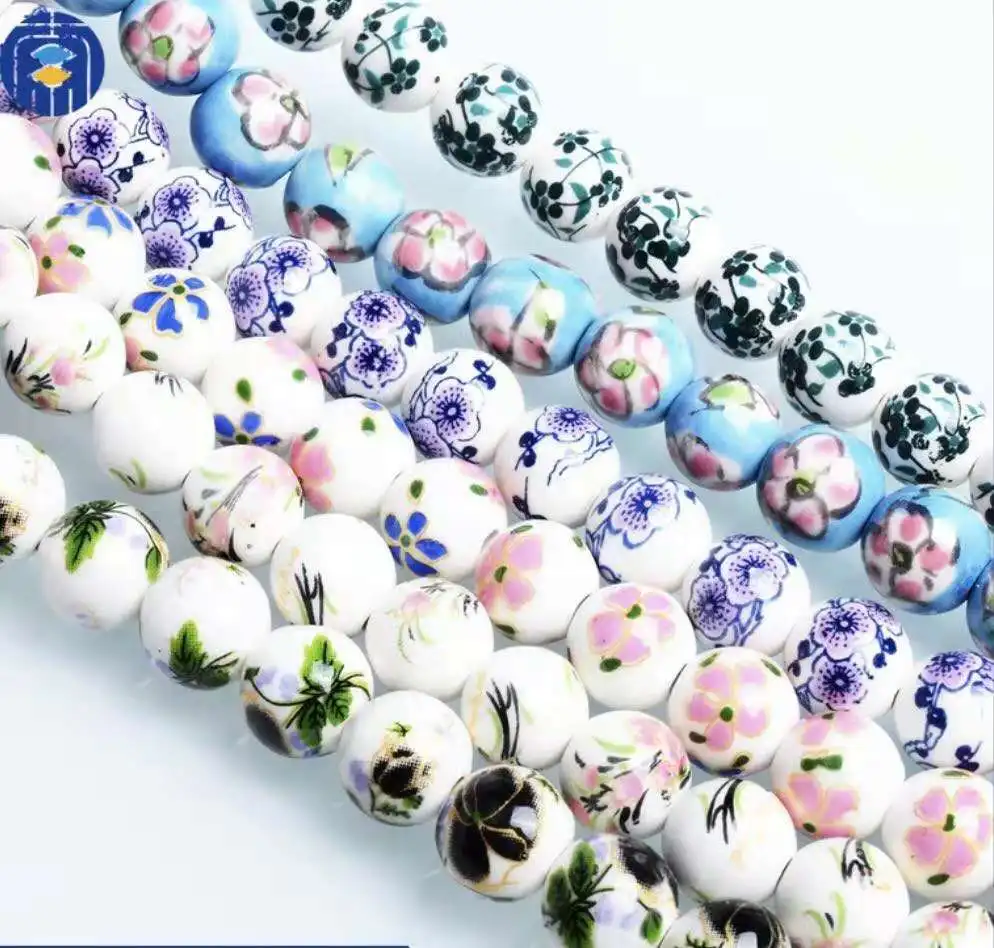 Vintage Ceramic Porcelain (Orchid Flower) 10mm Smooth Round Beads