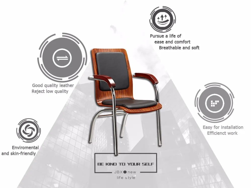 Office meeting room bent wood chair designs with chromed arm HE-220