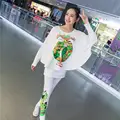 Spring 2016 Women Tracksuit Printed Long Pants Pullover Tops Slim Batwing Coat Leisure Two piece Plus
