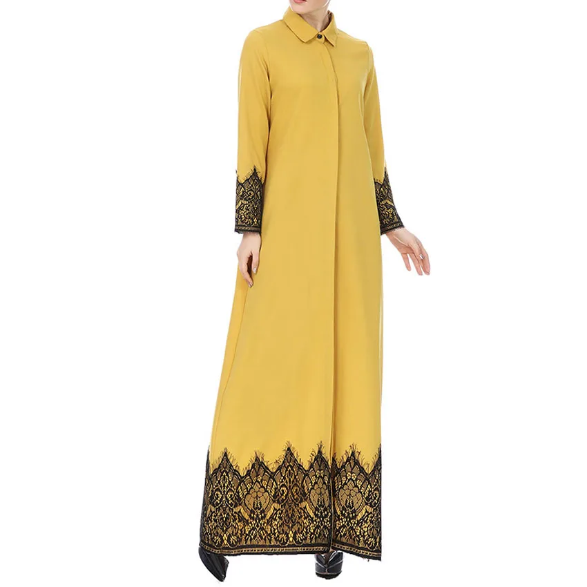 
Abaya Muslim Maxi Kaftan Kimono Kaftan dubai Islamic clothing abayas for women Muslim Women Lace Trimmed Front 