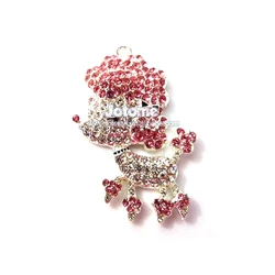 Poodle Pendant Cute Crystal Rhinestone Pink  Pet Dog Charm Pendant Luxury Animal Dog Pendant For Necklace