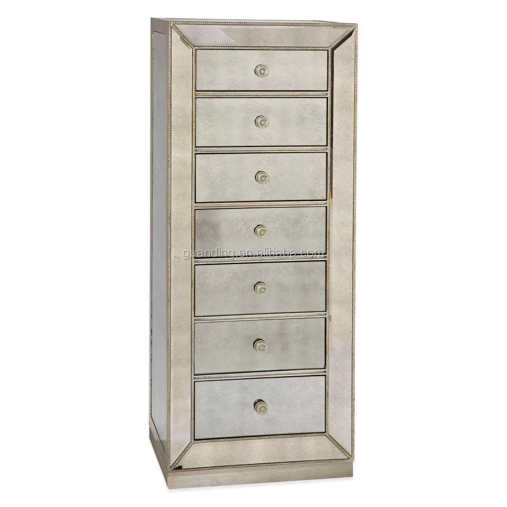 Длинный зеркальный комод с ящиками в современном стиле для гостиной